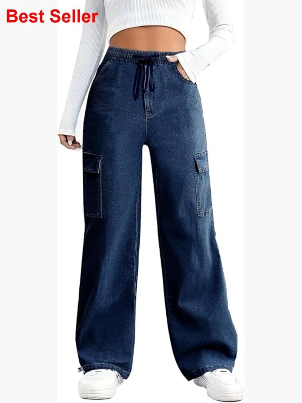 Stretchy Cargo Jeans with Elastic Waist and Drawstring